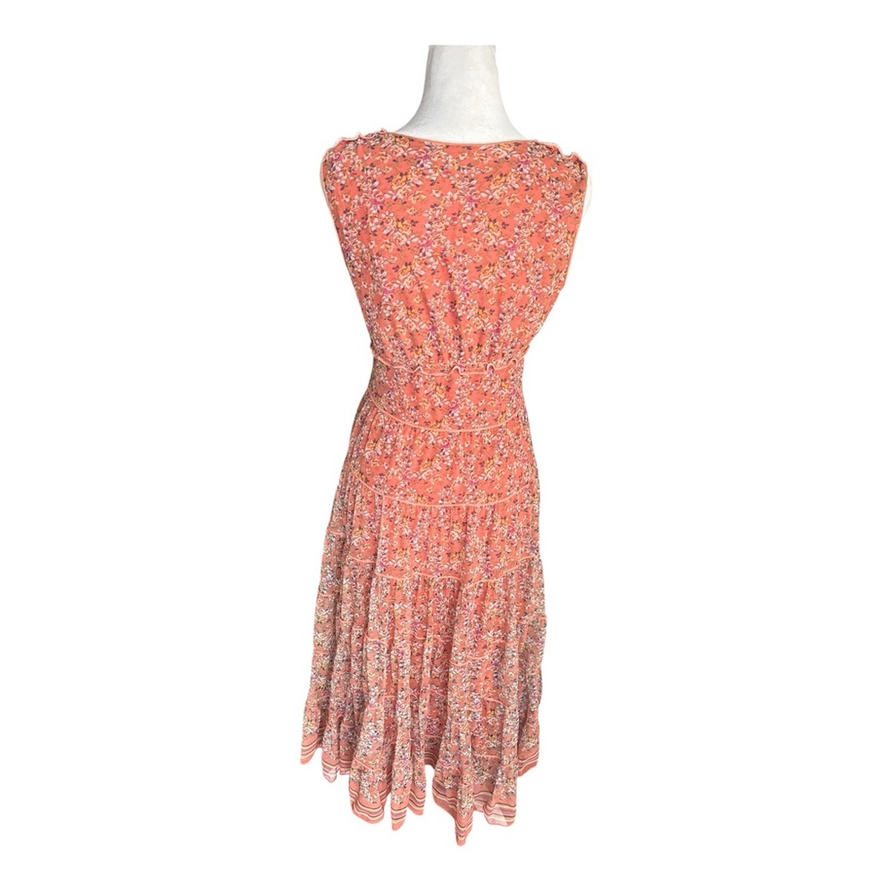 Max Studio Tiered Floral Midi Dress Orange Peach Ruffled Boho Dress - Picture 3 of 8